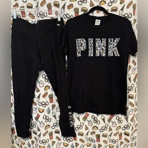 Pink brand legging set with leopard sequined detail